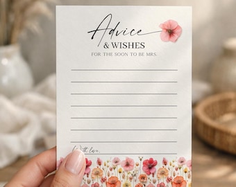 PRINTED & FREE SHIPPING Bridal Shower Advice Cards | Advice and Wishes for the Soon To Be Mrs | Flower Stems | Wedding Shower | Wildflowers