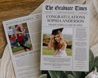Class of 2026 Graduate Printable Newspaper Keepsake Template, Graduation Gift, Graduation Announcement, Graduation Party, Grad Party
