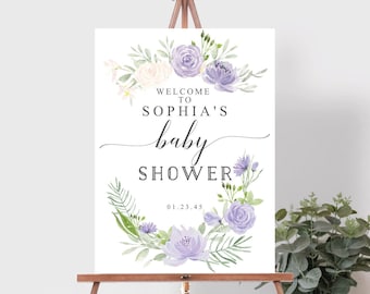 Editable Baby Shower Welcome Sign, Welcome, Lavender, Baby Shower, Baby Shower Decor, Instant Download, Pastel Purple, Girl Baby Shower