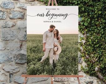 Wedding Welcome Sign with Photo, Editable Welcome Sign Template, Welcome To Our Beginning, Wedding Decorations, Wedding Sign, Classic