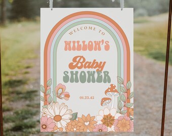 Groovy Baby Editable Baby Shower Welcome Sign Template, Welcome Baby Shower, Printable, Instant Download, Girl Baby Shower, Hippie, Daisy