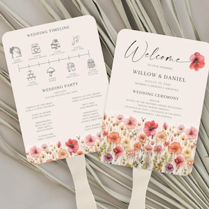 Wildflower Wedding Program Fan Template with Timeline