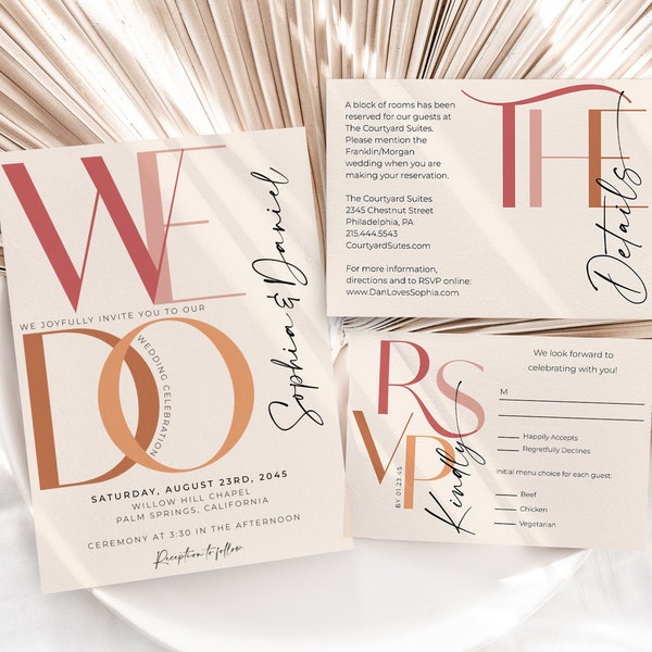 Typography Wedding Invitations - Etsy