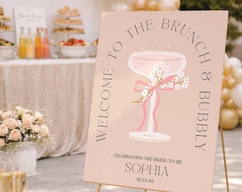 PRINTED & SHIPPED Brunch and Bubbly Personalized Bridal Shower Welcome Sign | Custom Shower Decorations | Bridal Brunch | Champagne | Arch