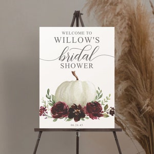 Editable Bridal Shower Welcome Sign Template, Welcome Bridal Shower, Editable Fall Bridal Shower Sign, Instant Download, Burgundy Pumpkin