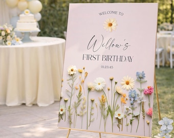 PRINTED & SHIPPED Little Wildflower Personalized First Birthday Welcome Sign | Custom Birthday Decorations | Girl 1st Birthday | Flowers