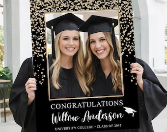 PRINTED & FREE SHIPPING Graduation Party Photo Prop | Custom Sign Photo Booth | Gold Confetti | Personalized Graduation Decor Class of 2026