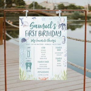 Bearbeitbar Unter dem Meer Geburtstag Meilenstein Schild Vorlage, Meilensteintafel, erster Geburtstag Dekor, Download, Ocean Theme Geburtstagsparty, 1st