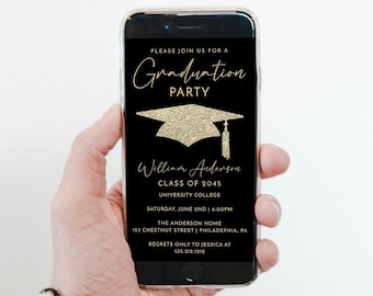 Class of 2023 Graduation Party Invitation Template, Grad Party Invite, Digital Invite, Graduation, Electronic, Evite,  Black and Gold, Cap