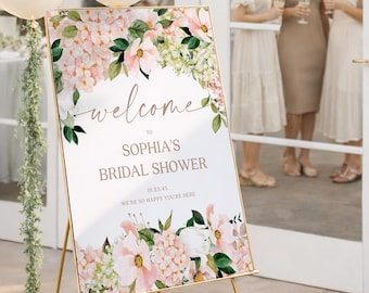 Editable Blush Bridal Shower Welcome Sign Template, Welcome Bridal Shower, Editable Floral Bridal Shower Sign, Download, Blush Hydrangea