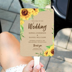 Sunflower Wedding Program Template, Sunflowers Wedding Fan Program, Editable Printable Programs, Fans For Guests, DIY, Rustic Sunflowers