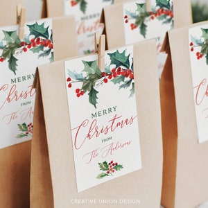 Sjabloon afdrukbare kerstcadeaulabel, rustiek vakantiedecor, cadeaukaartjes, bewerkbaar cadeaulabel kerstcadeau, afdrukbaar label, kerstkaartje, hulst