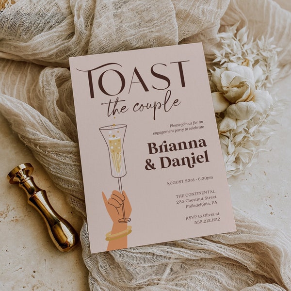 Champagne Toast Engagement Party Invitation Template, Toast The Couple Invite, Minimal Engagement Party Invite, Cheers To The Couple, Modern