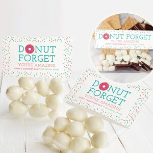 Editable Donut Valentine&#39;s Day Treat Bag Topper, Valentine Cards For Kids, Valentine&#39;s Day Card, DIY Valentine, Sprinkles, Donut Forget