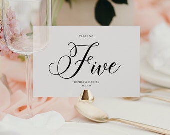 Horizontal Classic Calligraphy Wedding Table Numbers Template, Fully Editable Table Number Cards, Printable Seating, 4x6, 5x7, Landscape