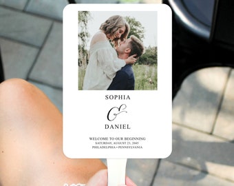 Wedding Program Fan with Photo, Printable Program Fan Template, Printable Wedding Fan, Ceremony Programs, Minimal Elegance, DIY, Fan