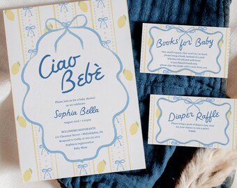 Ciao Baby Italian Baby Shower Invitation Set Template Boy Baby Shower Books For Baby Diaper Raffle Thank You Card Cottagecore La Dolce Vita