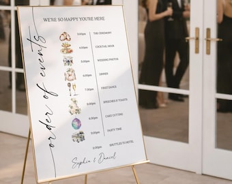 PRINTED & FREE SHIPPING Wedding Timeline Welcome Sign | Personalized Wedding Sign | Modern Decorations | Minimalist Wedding | Itinerary