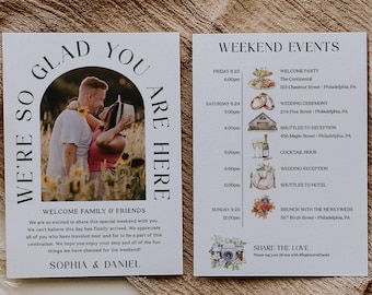 Wedding Itinerary Template Printable Wedding Welcome Bag Letter Weekend Schedule Information for Guests Order of Events Minimal Arch Wording