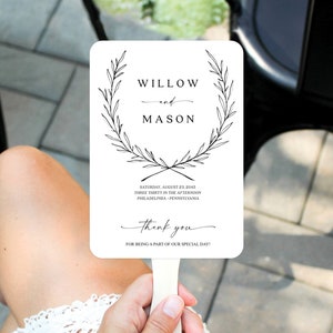 Wedding Program Fan Template, Printable Program Fan, Wedding Fan, Ceremony Programs, Wedding Programs, Modern Botanical Wreath, Minimal