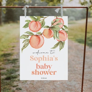 Editable Peach Baby Shower Welcome Sign Template, Welcome Baby Shower, Printable, Instant Download, Gender Neutral, Sweet Peach, Fruit
