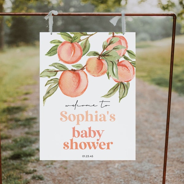 Editable Peach Baby Shower Welcome Sign Template, Welcome Baby Shower, Printable, Instant Download, Gender Neutral, Sweet Peach, Fruit