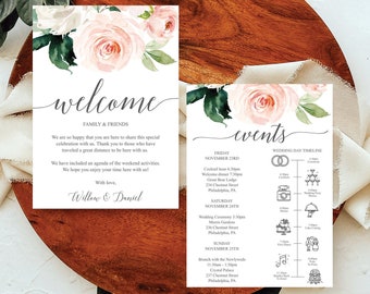 Wedding Timeline Template, Wedding Itinerary with Icons, Order of Events, Wedding Day Timeline, Wedding Welcome Bag, Pretty, Blushing Blooms