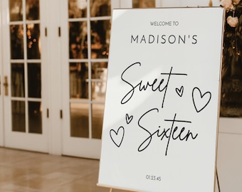 PRINTED & SHIPPED Sweet Sixteen Welcome Sign | Modern Minimalist | Sweet 16 Party Decorations | Welcome Poster