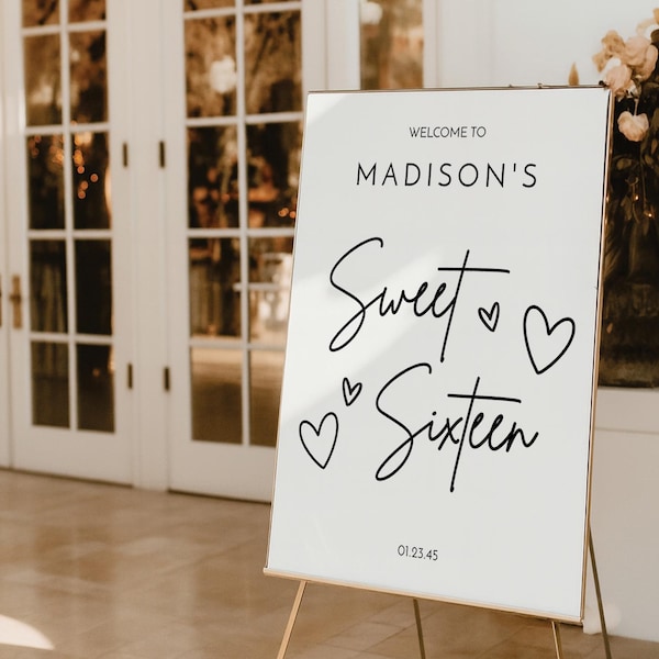PRINTED & SHIPPED Sweet Sixteen Welcome Sign | Modern Minimalist | Sweet 16 Party Decorations | Welcome Poster