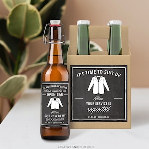 Groomsmen Proposal Beer Labels, Suit Up, Editable Personalized Groomsmen Gift, Beer Box Printable Set, Wedding Party Proposal Gift, Best Man