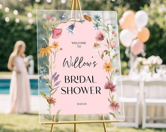 PRINTED & FREE SHIPPED Wildflower Bridal Shower Welcome Sign | Acrylic | Custom Welcome Sign | Floral Bridal Shower Decor | Wildflower Field