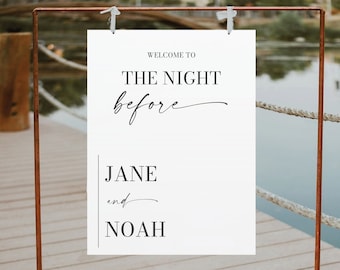 Minimal Aesthetic Rehearsal Dinner Welcome Sign Template, The Night Before Sign, Modern Wedding Signs, Large Welcome Sign, Instant Download