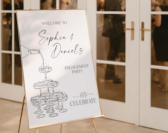 PRINTED & FREE SHIPPING Engagement Party Welcome Sign Champagne Tower Personalized Welcome Sign Decorations Minimalist Wedding Modern Whimsy