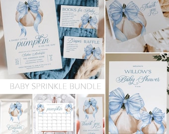 Boy Baby Shower Bundle Fall Baby Shower Invite Baby Shower Games Baby Shower Decor Instant Download Baby Shower Bundle Blue Bow Pumpkin