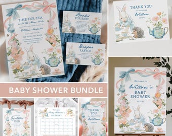 Woodland Tea Baby Shower Bundle Woodland Animals Baby Shower Invite Template Boho Baby Shower Gender Reveal Afternoon Tea Baby Shower Games