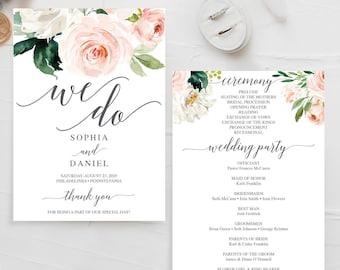 Wedding Program Template, 5x7 Printable Program, Programs for Wedding, We Do, Unique Wedding Programs, Blushing Blooms