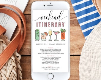 Weekend Itinerary Template, Digital Schedule, Wedding Weekend, Instant Download, Agenda, Girls Trip, Weekend Itinerary, Vintage Cocktails