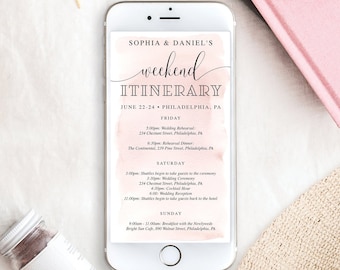 Weekend Itinerary Template, Digital Schedule, Wedding Weekend, Schedule of Events, Instant Download, Agenda, Weekend Itinerary, Blush