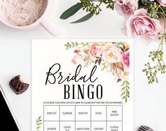 Bridal Shower Bingo Game - 76 Unique Game Sheets - Wedding Shower Game - Shower Bingo - Antique Rose - Bridal Bingo Instant Download