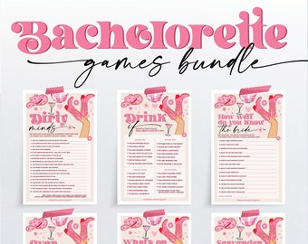 Bachelorette Party Games Bundle, 6 Bachelorette Games Package, Printable Games, Bachelorette Weekend, Drinking Games, Scavenger Hunt, Pink