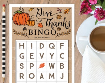 Thanksgiving Bingo  - 20 Unique Game Sheets - Kids Bingo Game - Thanksgiving - Bingo Game for Kids - Learning Letters - Instant Download