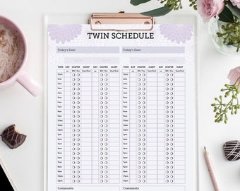 Twin Feeding Schedule - Baby Feeding Schedule for Twins - US & A4 sizes included - print at home - Instant Download - Schedule For Twins