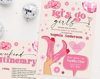 Let's Go Girls Nashville Bachelorette Party Invitation and Itinerary Template, Nash Bash Bachelorette Weekend Invite, Last Rodeo, Country