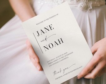 Minimalist Wedding Program Template, 5x7 Wedding Ceremony Program Printable, Modern Wedding Program, Order of Service, Minimal Aesthetic