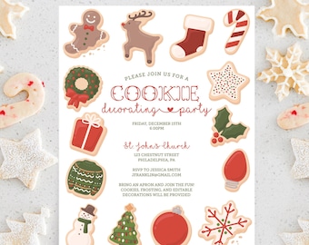 Einladungsflyer zur Weihnachtsplätzchen-Dekorierparty, druckbare Einladungsvorlage für die Feiertage, Weihnachtsfeier, Feiertagsfeier, Plätzchenparty