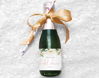 Bridal Shower Mini Champagne Bottle Template - Bridal Shower Favor Sticker - Bridal Shower Label - Wine Label - Editable PDF - Airy Blush