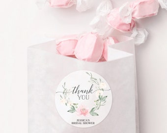 Wedding Favor Stickers, Printable Thank You Stickers, Bridal Shower Favor Stickers, Wedding Favors, Stickers, Editable, Pastel Blush, Floral