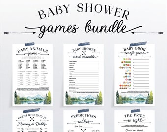 Let The Adventure Begin Baby Shower Games Bundle, Baby Shower Games Package, Printable Games, Price is Right, Word Scramble, Rustic Baby