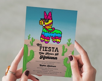 Fiesta Birthday Party Invite Template, Printable Birthday Invitations, Kids Birthday, Fiesta Like There Is No Manana, Pinata, 1st Fiesta