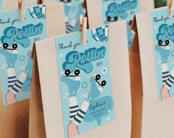 Roller Disco Birthday Party Tag Template, Birthday Favor Bags, Decorations, Printable Tag, Roller Skating Party, Birthday Party Tags